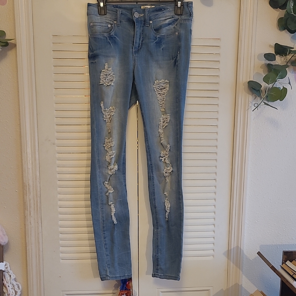 Indigo Rein Light Blue Distressed Skinny Jeans